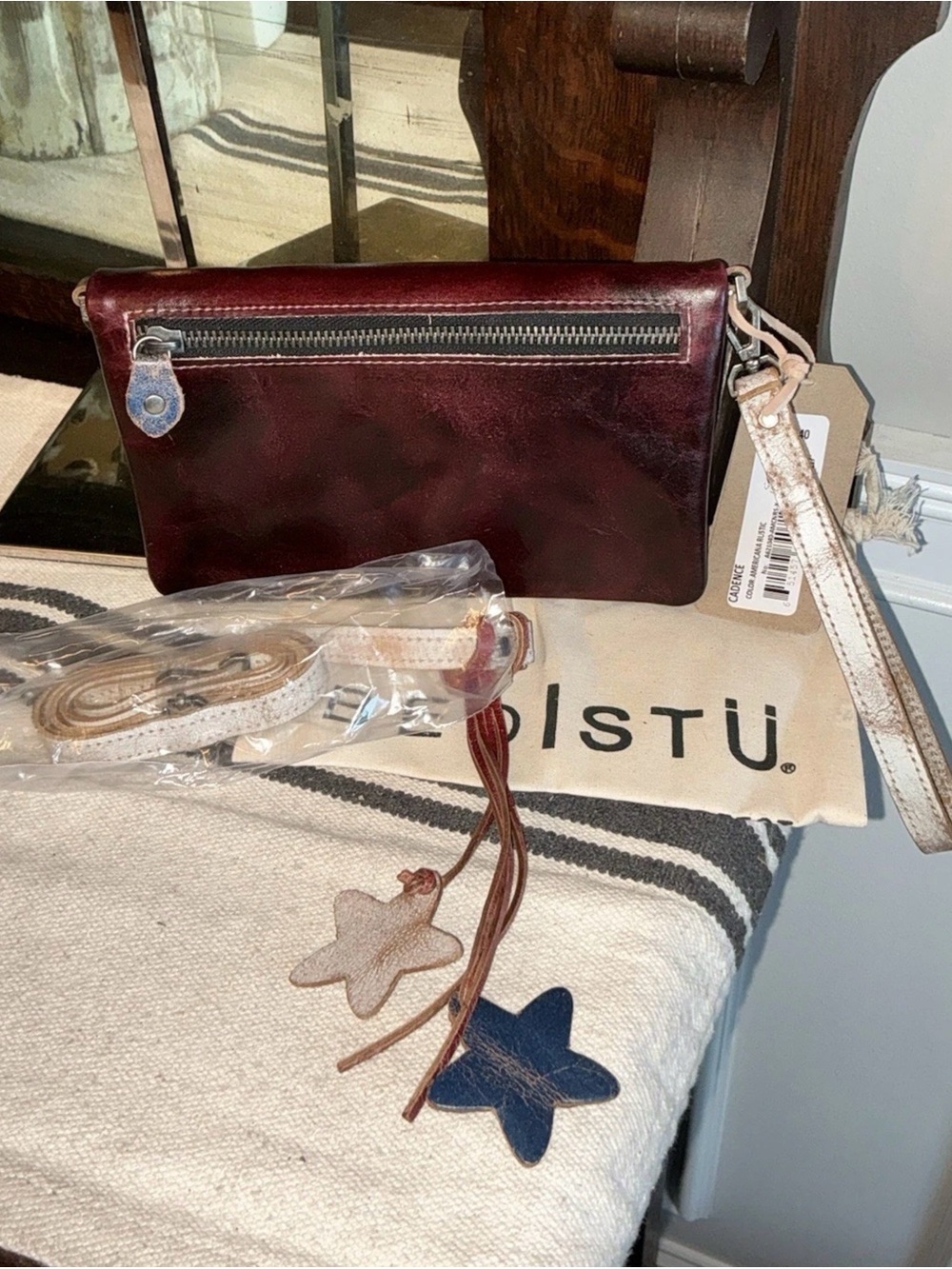 NWT Bed Stu Cadence Wallet Wristlet Crossbody Bag Red Americana Rustic MSRP $198 - Picture 2 of 15